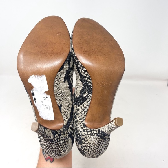 J. Crew Mona Snakeskin Linen Fabric Textile Round Toe Pumps Heels Womens Shoes 7 - Picture 7 of 8